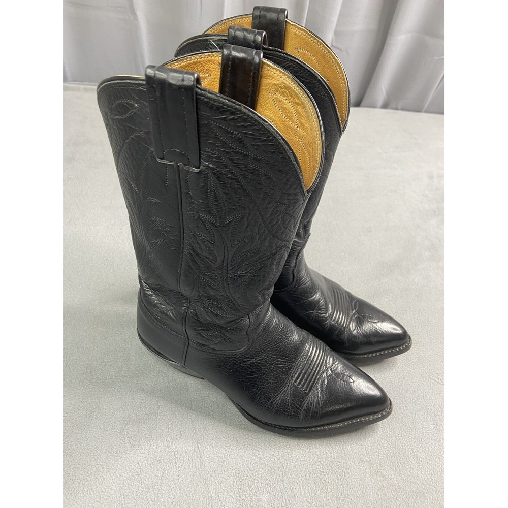 Nocona Boots Mens 8D Black Deertan 7501 Leather Western Cowboy Embroidered USA
